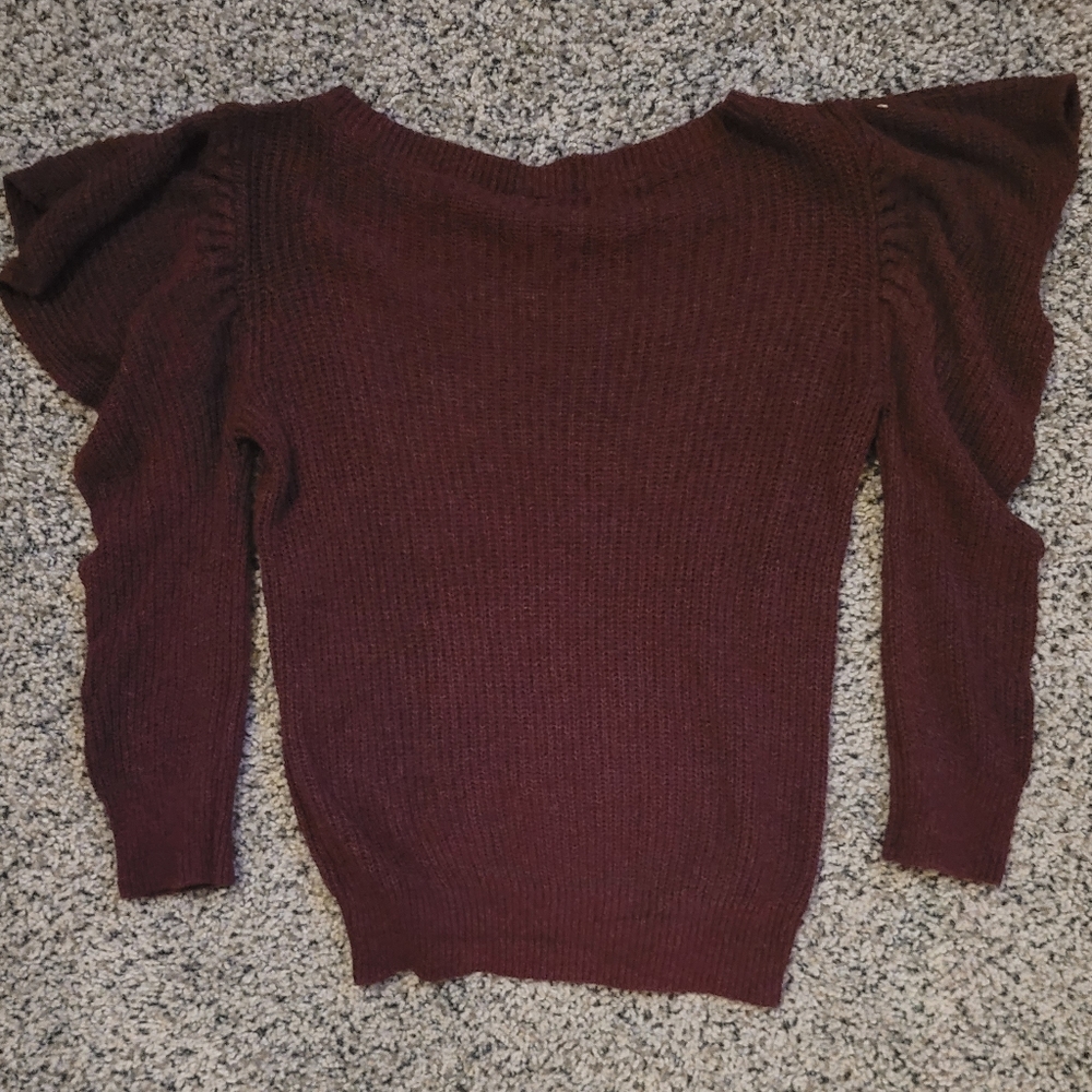 Express Ruffle Cutout Sleeve Sweater - Picture 2 of 3